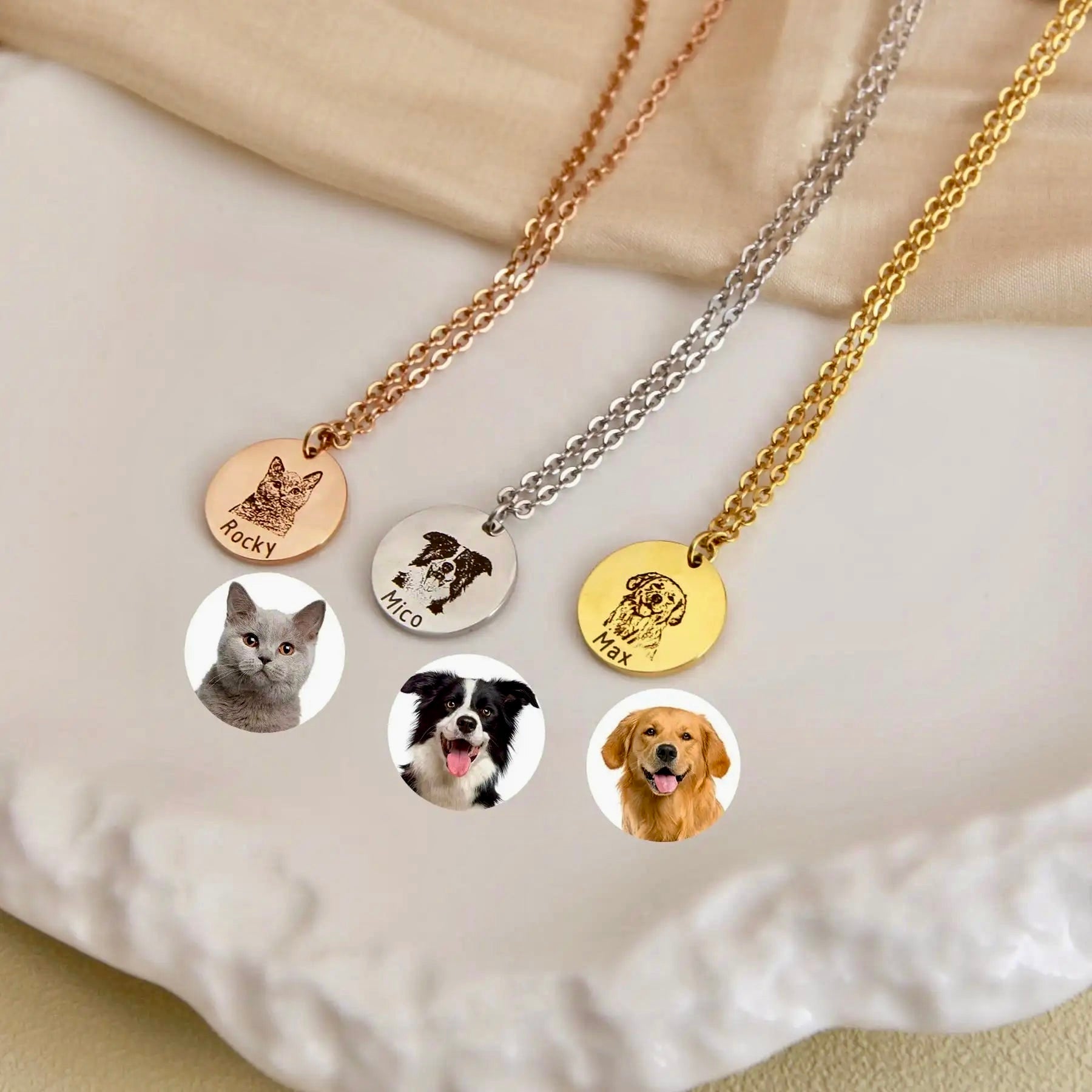 Custom Pet Portrait Necklace (Light)