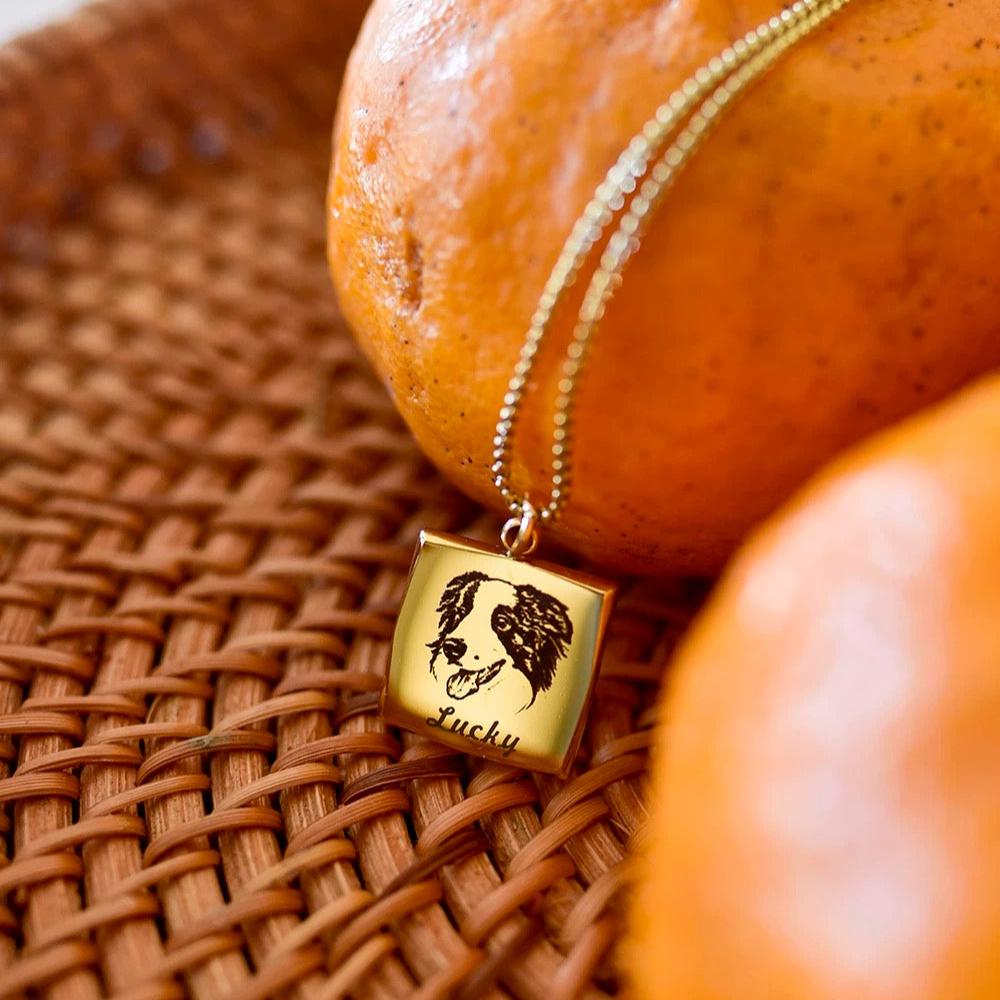 Personalized Pet Portrait Necklace (Square)