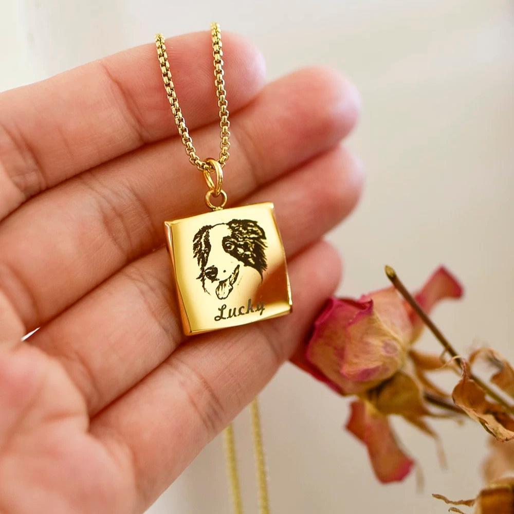 Personalized Pet Portrait Necklace (Square)